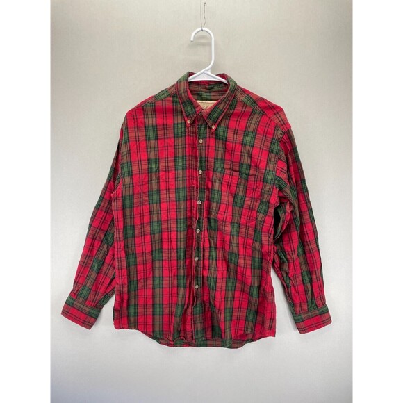 Woolrich Men's‎ Brawny Flannel Cotton Shirt Red Green Grid Plaid Size Medium - Picture 1 of 5